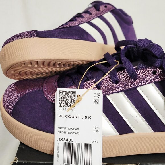 Adidas "VL COURT 3.0" Kids Sneakers- Aurora Plum/ZeroMetallic/Pink Gum- Size 4 - Picture 5 of 13